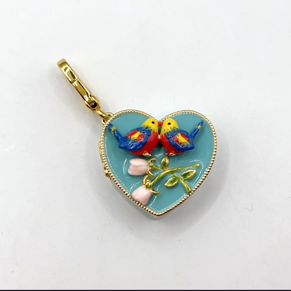 Heart-Shaped Pendant/Charm with Birds and Flowers - Valentines Day Gift